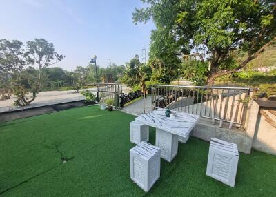 Outdoor patio with garden view