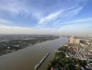 Aerial view of a city with a river