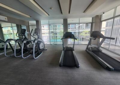 Gym with treadmills and exercise bikes