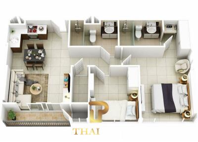 Jomtien Beach - 2 Bed Foreigner Name Unite At The Gallery Condo