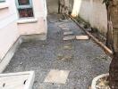 Outdoor pathway with trees and stepping stones