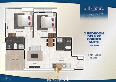 Promotion Price! High Floor Corner 2 Bedroom Unit At Arcadia Millennium Tower - Pattaya Third Road