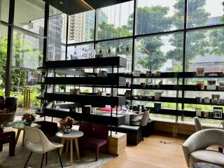 Modern living room with large windows