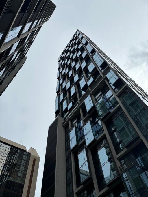 Modern high-rise buildings seen from below