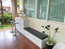 Modern balcony with seating and storage