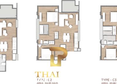 2 Bedroom Luxury Condo On 64.85 SQM. - Arom Jomtien (Off-plan)