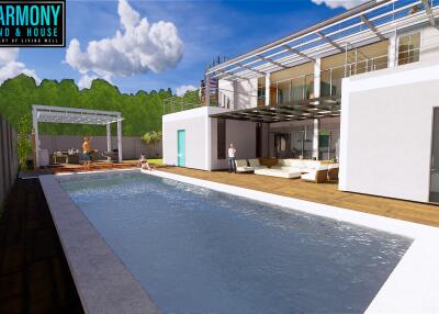 Modern house with poolside view