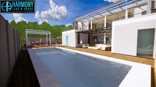 Modern house with poolside view