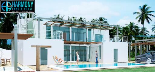 Modern beachfront house with a swimming pool