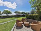 Outdoor seating area with wicker chairs