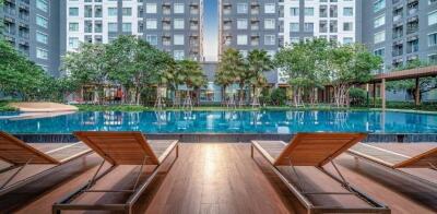 Outdoor swimming pool in a modern apartment complex