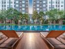 Outdoor swimming pool in a modern apartment complex