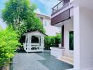 Beautiful backyard with greenery and gazebo