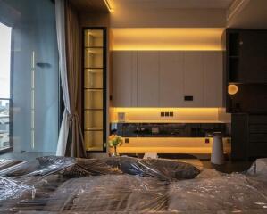 Modern bedroom with ambient lighting