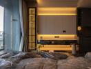 Modern bedroom with ambient lighting