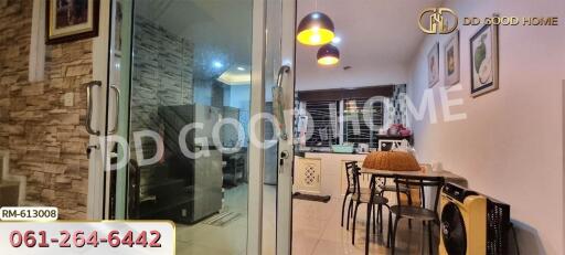 A modern kitchen with dining area