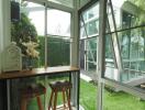 Bright sunroom with large windows