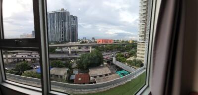 Cityscape view from a window