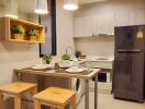 Modern kitchen with dining area and appliances