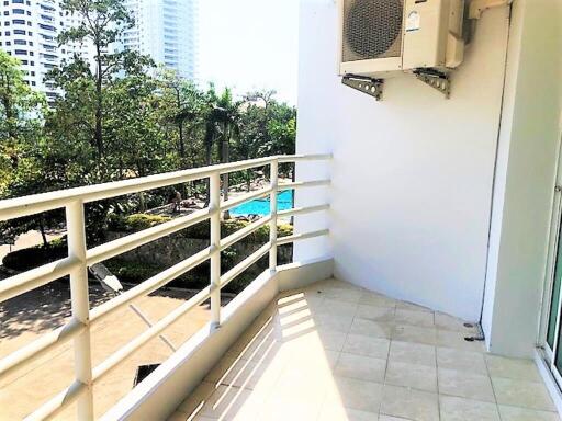 Balcony view with air conditioning unit