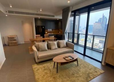 Modern living room with a view of the city