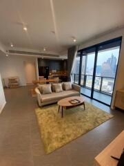 Modern living room with a view of the city