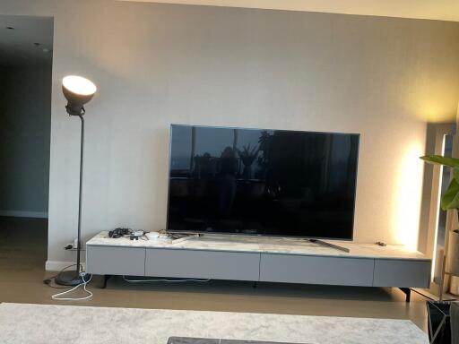 Modern living room with TV and lamp