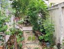 Beautiful garden with stone pathway and lush greenery