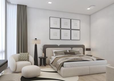 Modern bedroom with a large bed, contemporary decor, and stylish furniture