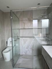 Modern bathroom with glass shower and toilet