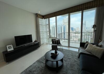 Spacious modern living room with city view