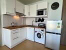 Modern kitchen with white cabinets and appliances