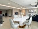 Modern living and dining area with contemporary furniture