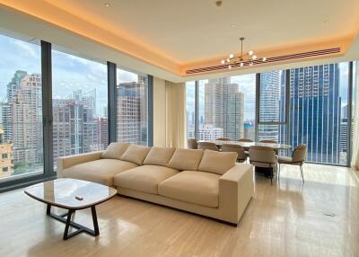 Spacious modern living room with city view