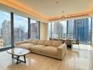 Spacious modern living room with city view