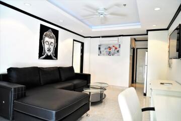 A modern living room with art decor