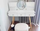 Vanity desk with mirror and stool