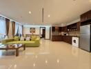 Spacious and modern living room with integrated kitchen