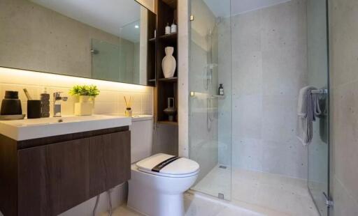 Modern bathroom with glass shower and vanity