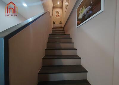 Modern interior staircase with wall decorations