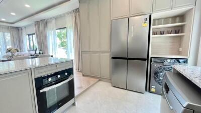 Modern kitchen with stainless steel appliances