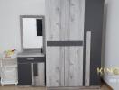 Bedroom wardrobe with dressing table and storage cart