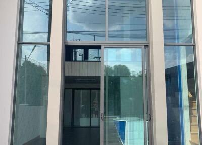 Glass doors of a modern building entrance