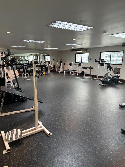 Spacious gym with various exercise equipment