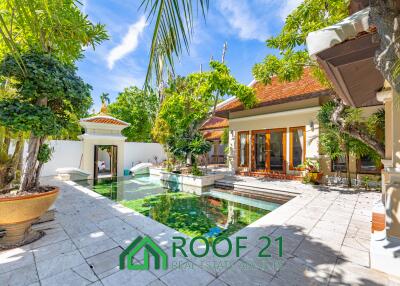 For Sale and For rent ! Pool villa with Thai and Balinese design elements. 2 beds 3baths Located Na jomtien