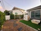 Outdoor area with garden and play structure