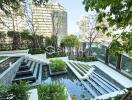 Outdoor garden with water feature