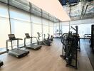 Spacious gym with modern equipment