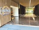 Lobby with modern decor and reflective flooring