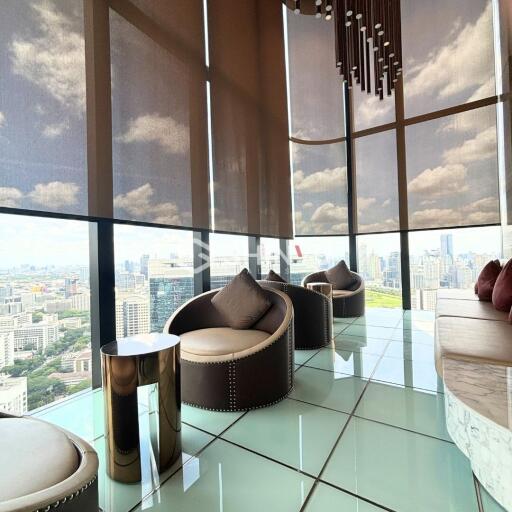 Stylish high-rise lounge with panoramic city views